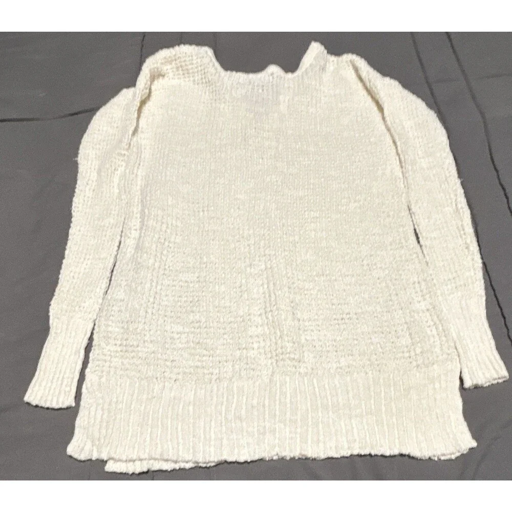 American Eagle Outfitters Women's Ivory V-Neck Lace-Up Knit Pullover Sweater XS